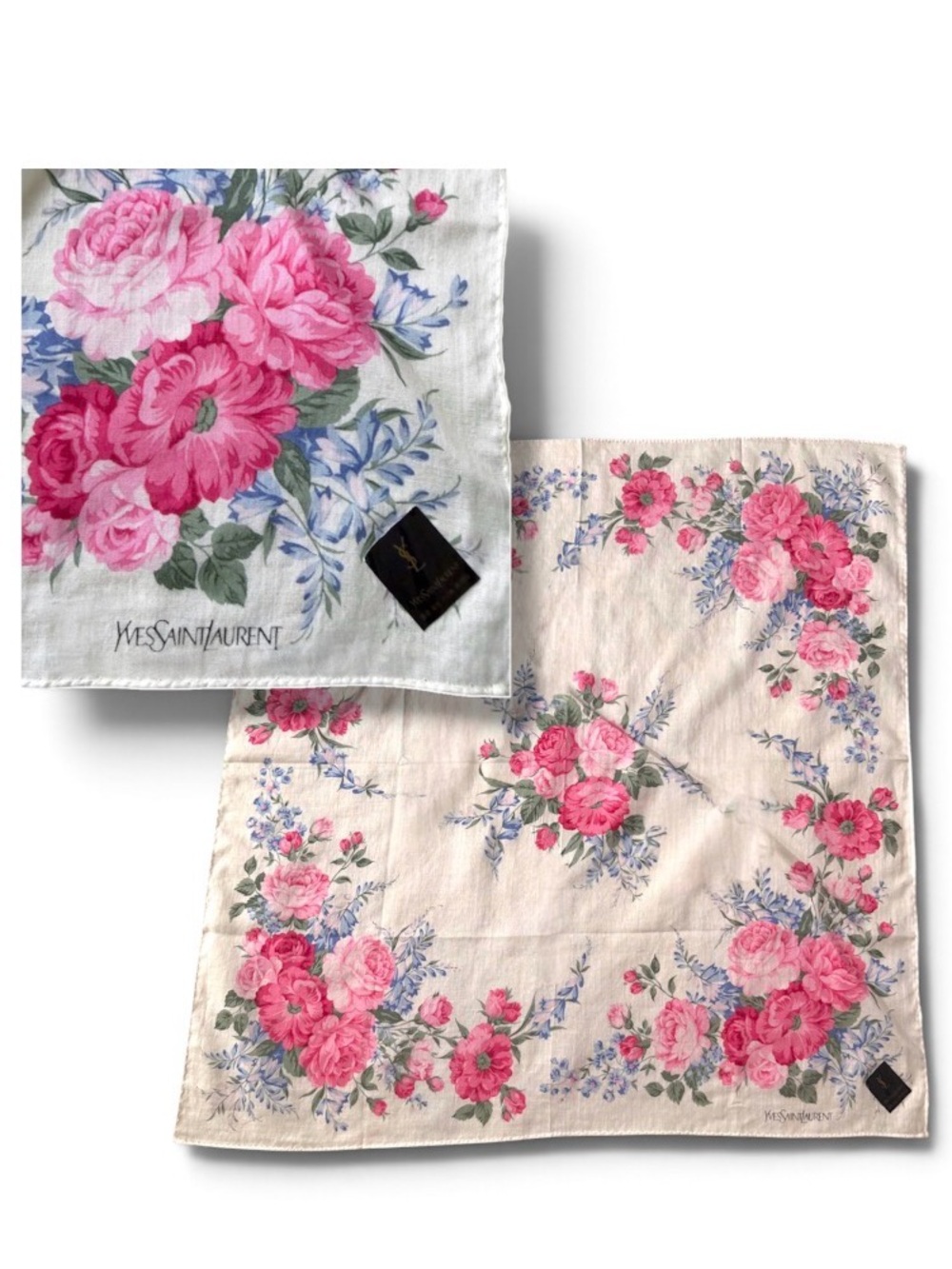 Yves Saint Laurent YSL Pink Floral Cotton Scarf Bandanna Bag Accessory Hair Bow